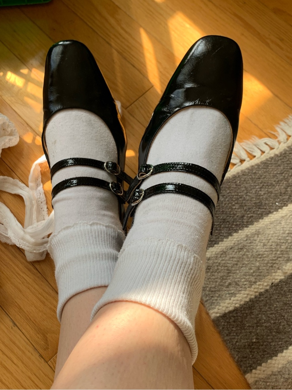 Patent Leather Double-Strap Mary Jane Flats - Black